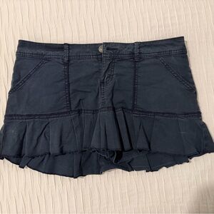 Garage Navy Pleated Denim Micro Skort